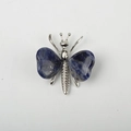 Butterfly ornament with silver metal body and heart-shaped blue stone wings - Blue Sodalite