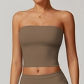 Strapless taupe sports bandeau bra with high-elastic matte fabric and backless design - S / Mocha Brown