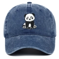 Casquette de baseball classique en coton bleu délavé avec broderie panda mignonne devant - Bleu marine