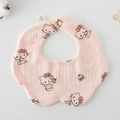 Pink petal-shaped cotton baby bib featuring Hello Kitty prints and snap button closure - Gauze Flower Scarf - Pink Kitten