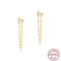 Elegant 925 sterling silver tassel star earrings in gold finish with clear gemstones - Single Zircon Double Chain Earrings / Gold