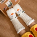 Plush white cartoon floor socks with 3D eyes and soft coral fleece material - One Size / White Duck
