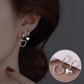 Elegant silver heart earrings set featuring hollow beaded and polished solid heart charms - Silver Hollow Bead and Mirror Heart Combination Earrings(ED1361)