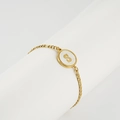 18K gold Figaro chain bracelet featuring a shell inlay pendant with the letter S - Letter S / Gold/White Shell