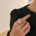Minimalist double-layered silver geometric ring with mother of pearl on index finger - Geometric Design Ring (J1784)