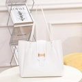 Chic white large capacity tote bag with gold buckle and minimalist shoulder straps - White