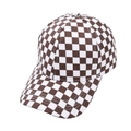 Détail de la casquette de baseball à damier marron et blanc sur tissu en toile - Réglable / Damier Kaki et Blanc