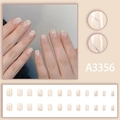 Short square press-on nails in nude pink with silver glitter wave lines, 24 piece set - Nude Pink Glitter Wave Style (A3356) / Glue Type