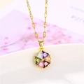 18K gold plated necklace with hexagonal colorful cubic zirconia flower pendant - Lips Chain / Gold (Multi-color Zirconia)