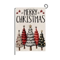 Merry Christmas garden flag with five colorful trees on a rustic polyester background - Beige Five Trees (HYQ068-5)