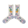Retro cream floral socks featuring a cute cartoon duck with sparkly gold thread details - One Size / Little Duck (Beige)