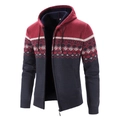 Cardigan in maglia da uomo con cappuccio, cerniera e fodera calda in tre colori - Taglia M / Top / Borgogna