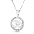 Silver Om pendant necklace with sparkling crystal circle and delicate link chain - Silver Om Symbol Pave Pendant(KP39864-K)