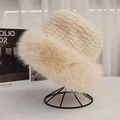 Chic beige plush bucket hat for women with knit texture and faux fur brim for winter - Wind Blows Summer-Beige