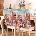 Close-up of two Christmas chair covers featuring colorful gingerbread house patterns - Pink Tone Candy House (YT05-18)