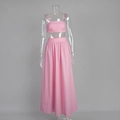 Vista frontale del set due pezzi in cotone rosa con crop top e gonna lunga a pieghe - S / Rosa