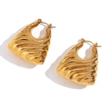 Minimalist 18K gold plated trapezoid earrings with hollow wavy texture on white background - Gold