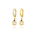 Golden flower earrings with oval clear gem and small blue stone on hinged hoop - Flower Style (Style 3)