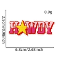 Detail of pink embroidered Howdy patch with dimensions of 2.5cm by 6.8cm and 0.9g weight - Howdy Star Style (14#)