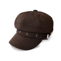 British retro newsboy hat in dark coffee with white vertical stripes and metal ring - Adult 55-58cm / Coffee