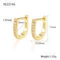 U-shaped gold plated S925 sterling silver hoop earrings with white zircon inlay details - 8mm / Gold