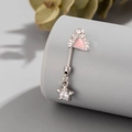 Bauchnabelpiercing mit rosa Katzenohren und Sternanhänger aus Titan mit Kristallen - Weiße Zirkonia Katzenohr + Sternanhänger (Links Einzel) (A411-1#) / Titanlegierung 0,8mm Dünner Stab