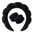 Black plush sponge headband and matching hair scrunchies set in soft braided fabric - Velvet Black Headband + 2 Wristbands