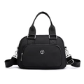 Fashionable black nylon tote bag with detachable shoulder strap and silver logo - Black
