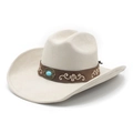 Beige suède western cowboyhoed met bloemenborduurwerk en turquoise steendetail - M (56-57cm) / Beige Suèdelook