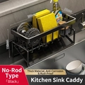 Black stainless steel sink organizer rack with sponge holder and drainage tray - Standard Model (No Bar) / Black