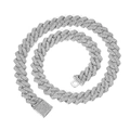 Close-up of silver diamond-encrusted Cuban link chain with a secure box clasp closure - Flip Cover Silver
