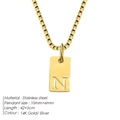Minimalist stainless steel square pendant necklace featuring embossed letter N in gold finish - Letter N / Gold