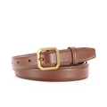 Minimalistische bruine leren riem met gouden metalen gesp voor damesaccessoires - 110cm / Karamel