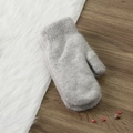 Gray knitted rabbit fur gloves for women featuring warm wool lining and soft thermal texture - One Size / Light Gray