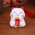 Miniature white fortune cat figurine with Tiqian Tuixiu slogan for office desk decor - 0120C Mini Early Retirement Lucky Cat