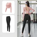 Rosa rückenfreies Yoga-Crop-Top und schwarze High-Waist-Leggings Set für Fitness - S / Oberteil Und Unterteil / Barbie Rosa + Stellar Schwarz