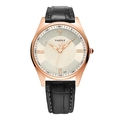 Ρολόι Yazole 416 quartz με θήκη από ροζ χρυσό, μπεζ καντράν και μαύρο δερμάτινο λουράκι - Λευκό Καντράν Μαύρο Λουράκι