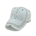 Close-up of Boston letter embroidery and distressed denim details on baseball cap - M (56-58cm) / Sky Blue