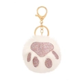 Portachiavi zampa di gatto in peluche bianco con glitter rosa e chiusura dorata - 8cm / Bianco Sporco