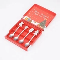 Set of 4 stainless steel Christmas spoons with festive charms in a red holiday gift box - Christmas Gift Box Set (A) (JH Christmas Spoon) / 4 Pieces (Gift Box) / Silver
