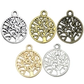 Set of 5 vintage alloy tree of life charms in gold, silver, bronze, and rose gold - Round Tree of Life 20x16mm / KC Gold