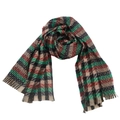 Close-up of red and green plaid scarf texture and frayed fringe tassels - Green Checkered