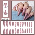 Set detallado de 24 uñas postizas stiletto largas con purpurina láser rosa y efecto arcoíris - Rosa Holográfico