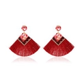 Bohemian style long red tassel drop earrings with marble pattern and fan-shaped design - Dark Red Marble Pattern Fan (S205)