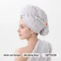 Absorbent microfiber hair drying cap in frosty gray color with wide tail design - Bubble Fleece Swallowtail / 28*75cm / Rime Grey