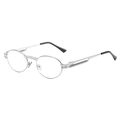 Silver steampunk sunglasses with oval metal frame and unique spring hinge temple detail - Silver Frame Clear Lens