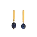 Minimalist 18k gold earrings with lapis blue stone pendants on a white background - Navy Blue Irregular Natural Stone Earrings / Navy Blue (YYE023004)
