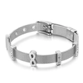 Silver mesh bracelet featuring infinity symbol and rhinestone sliders with buckle - Infinity Symbol & Rhinestones (KB116558-KHY)
