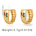 Detailed spec view of U-shaped gold earrings with colorful zircon and dimensions - Rectangular Three-Color Zirconia Huggie (KE0781)