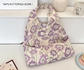 Detail of floral canvas tote bag with purple butterfly print and Szakka label - Purple Floral